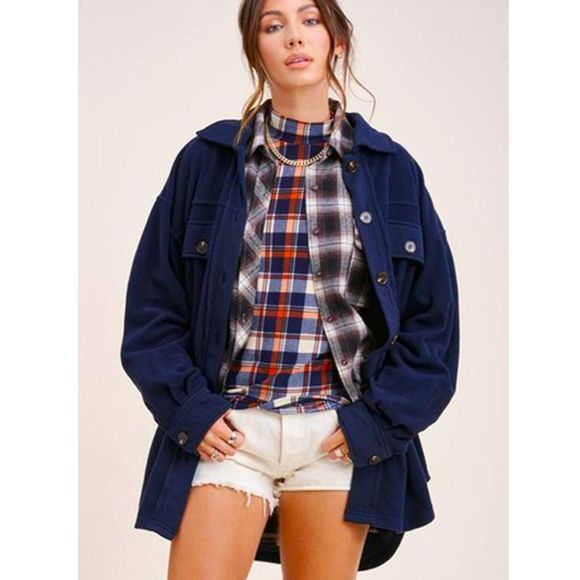 Insanely Soft NWTGS Navy Blue Fleece Shacket - Picture 2 of 8